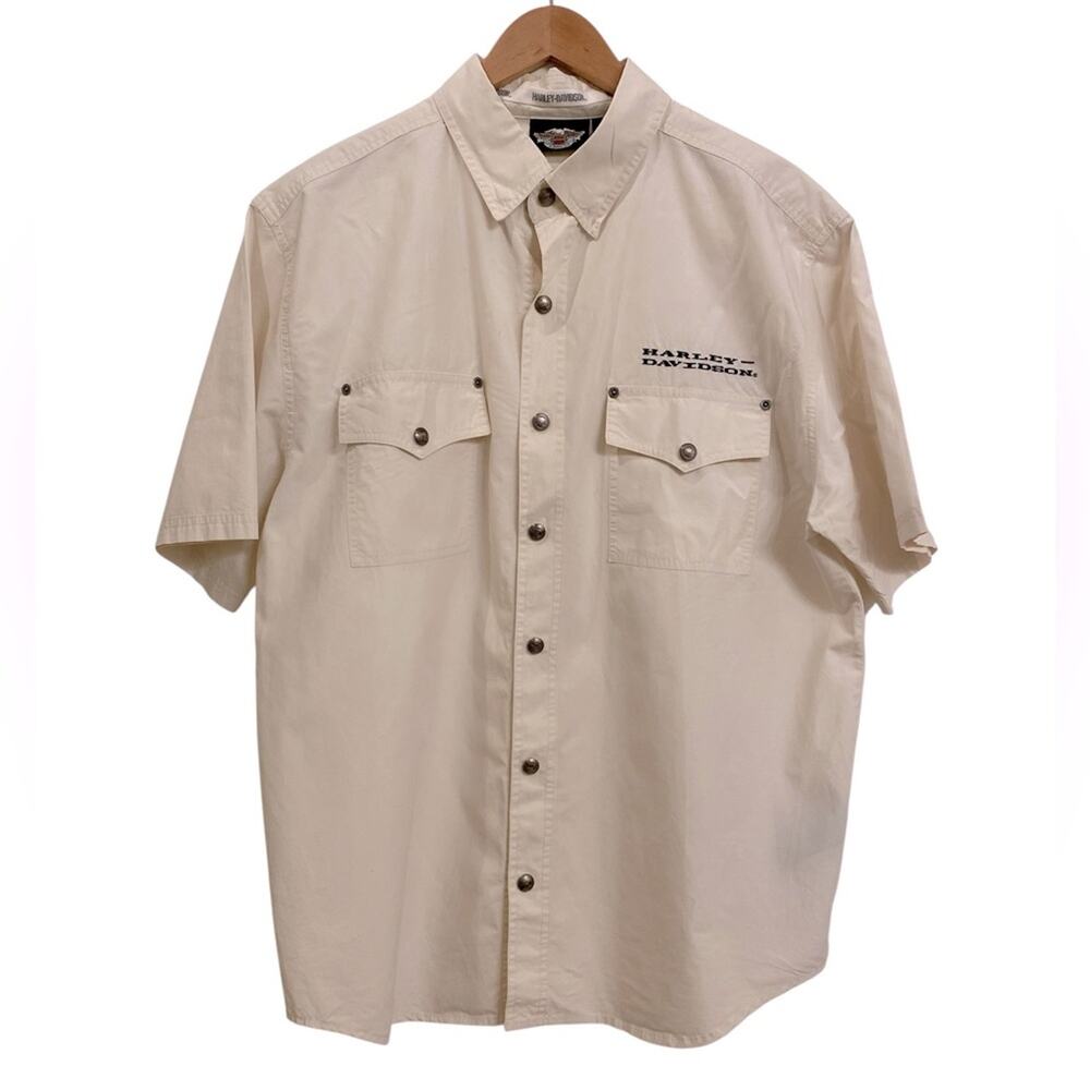 Harley-Davidson Men’s Ivory Full Snap Front Cotton Shirt Size Large